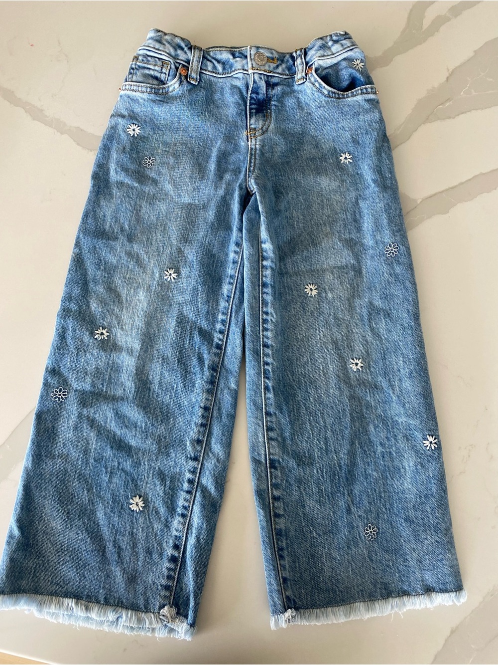 Cat & Jack Girls 6 Wide-Leg Stretch Floral Embroidered Light Wash Jeans